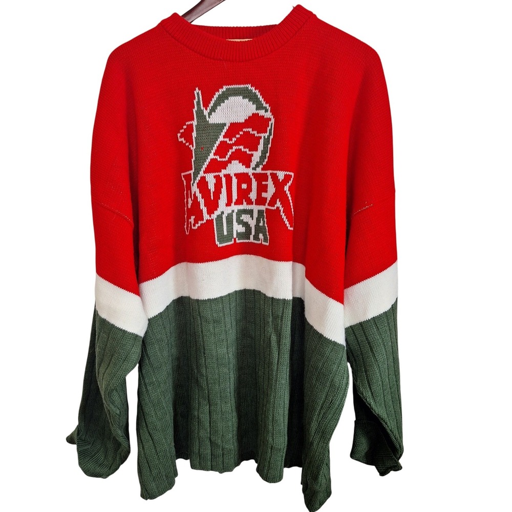 AVIREX USA Varsity Sweater Red Green White Block Color Knit Mens 3X